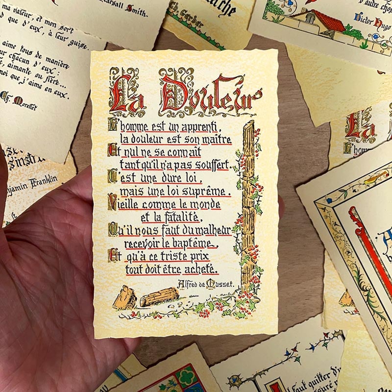 carte postale ancienne vintage proverbe poeme dorure chromo fantaisie 1950 1960 couleur CP CPA france