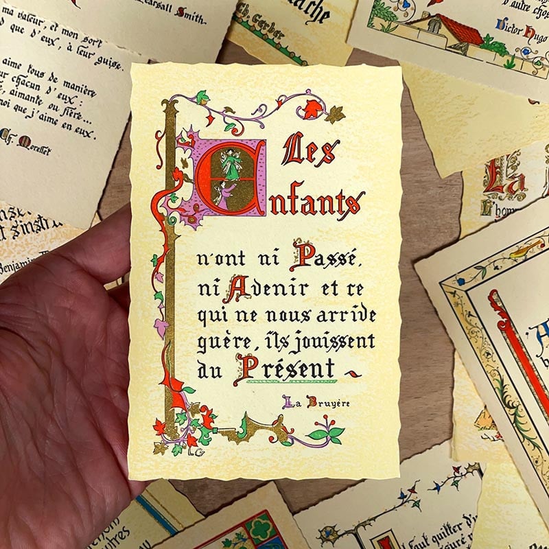 carte postale ancienne vintage proverbe poeme dorure chromo fantaisie 1950 1960 couleur CP CPA france