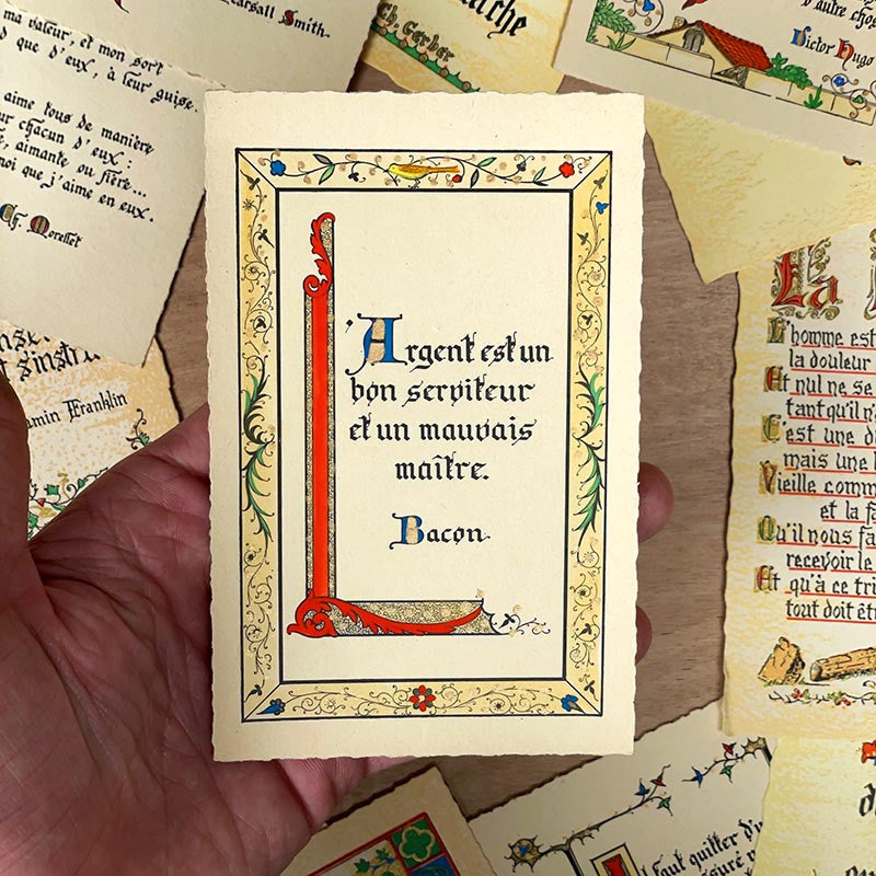 carte postale ancienne vintage proverbe poeme dorure chromo fantaisie 1950 1960 couleur CP CPA france