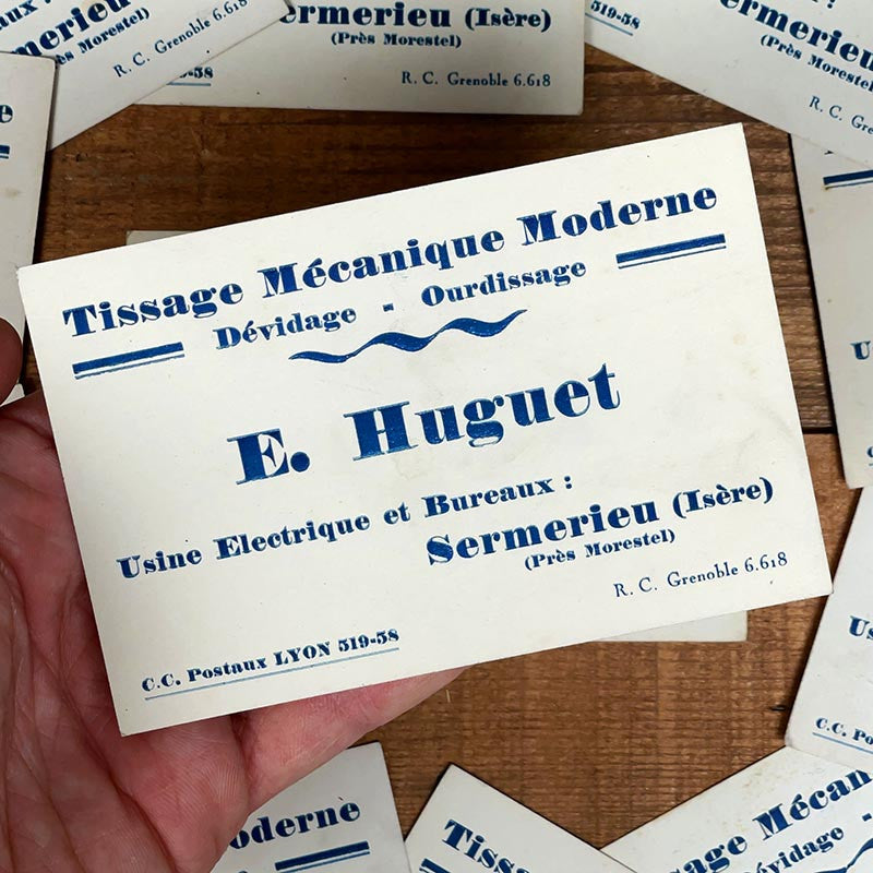 carte de visite commerce ancienne huguet isère vintage antique tissage mécanique filature fil