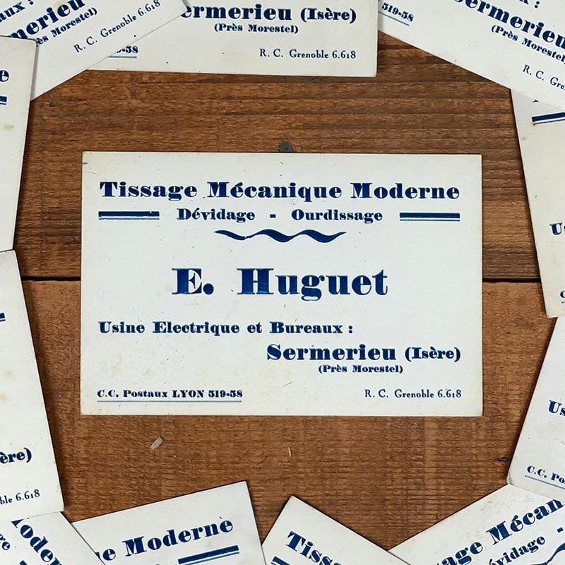 carte de visite commerce ancienne huguet isère vintage antique tissage mécanique filature fil