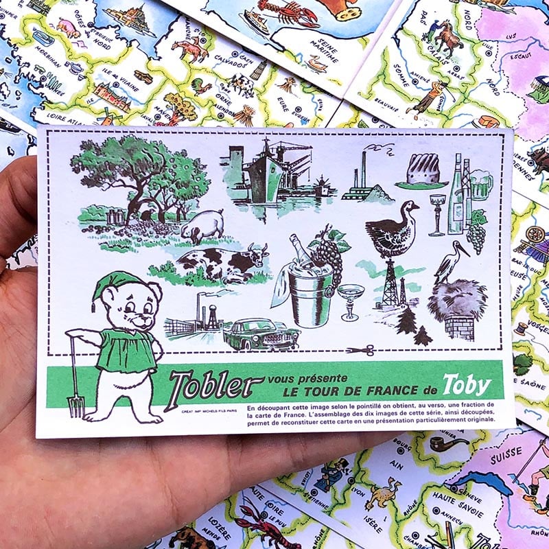carte publicitaire tour de france chocolat tobler région ancienne ancien vintage 1960