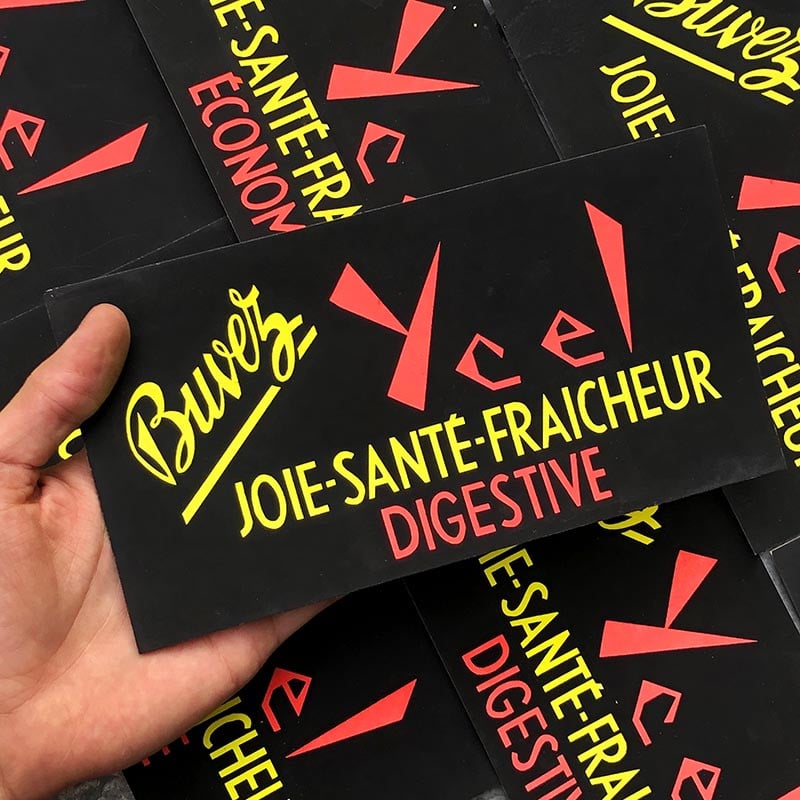 ardoise publicitaire étiquette prix craie ancien vintage épicerie 1950 1960 buvez ycel digestive econome alcool bar bistrot