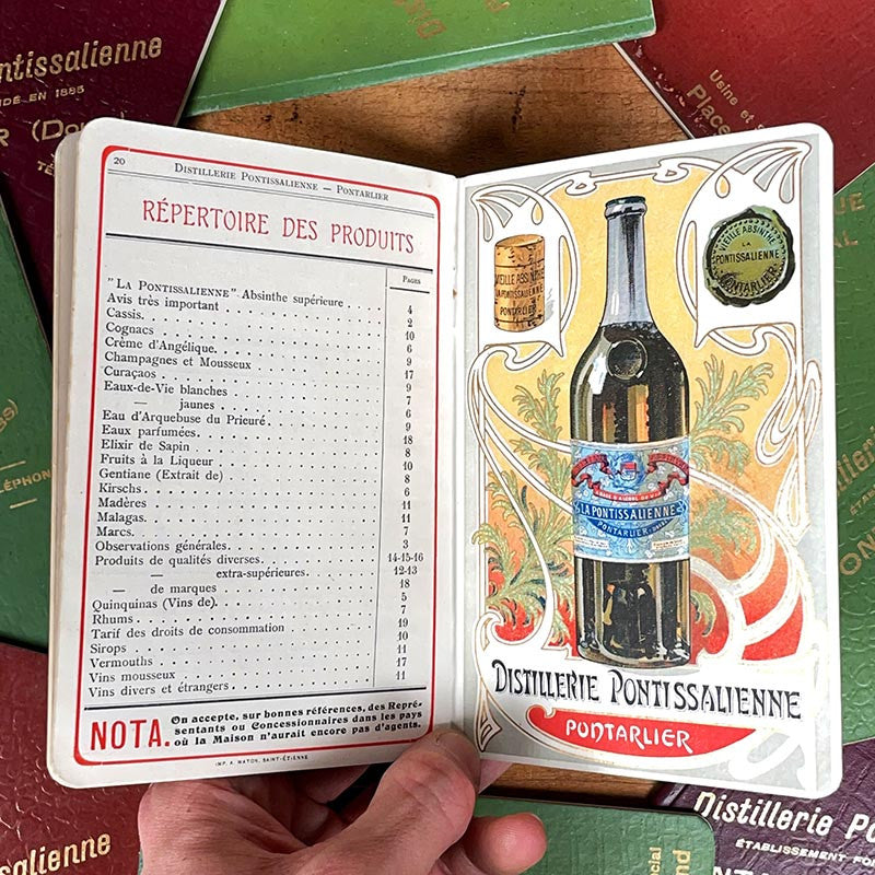catalogue dépliant absinthe a vichet pontarlier alcool illustré illustration ancien ancienne 1900 1910 rouge vert