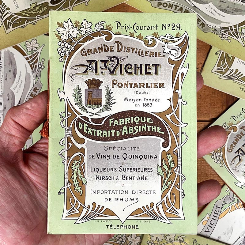 catalogue dépliant absinthe a vichet pontarlier alcool illustré illustration ancien ancienne 1900 1910