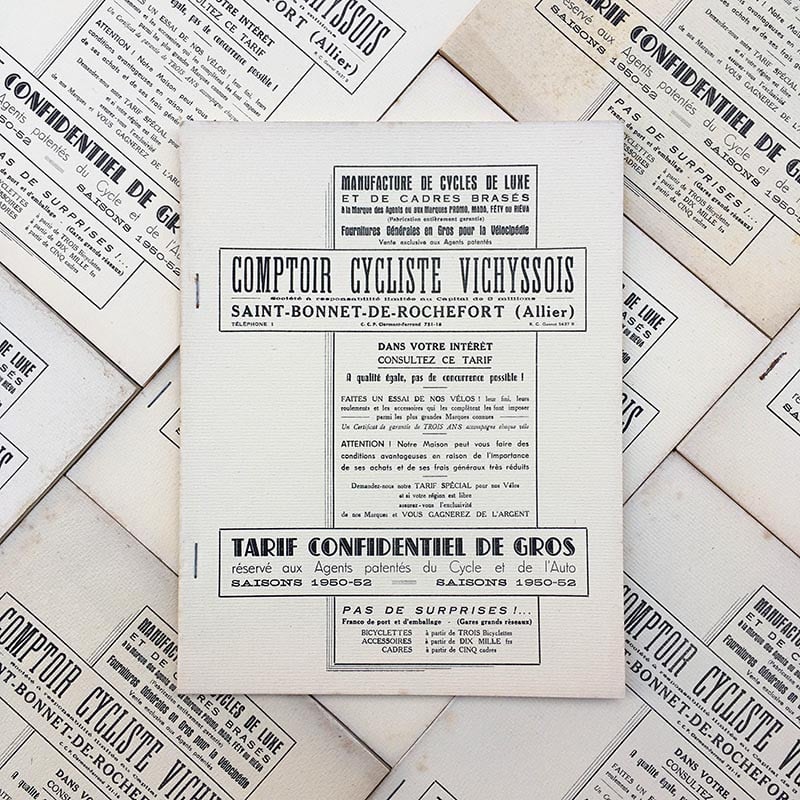 catalogue vélo ancien comptoir cycliste vichyssois cycles saint bonnet de rochefort 1950 1952 garage vintage