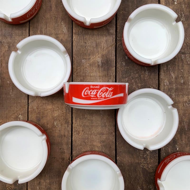 cendrier de bar coca cola rouge blanc publicitaire verre ancien ancienne 1980 1990