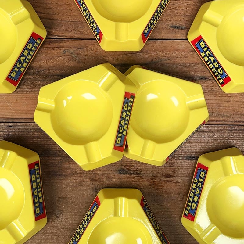 cendrier de bar ricard anisette jaune triangulaire triangle publicitaire verre ancien ancienne 1980 1970 opalex