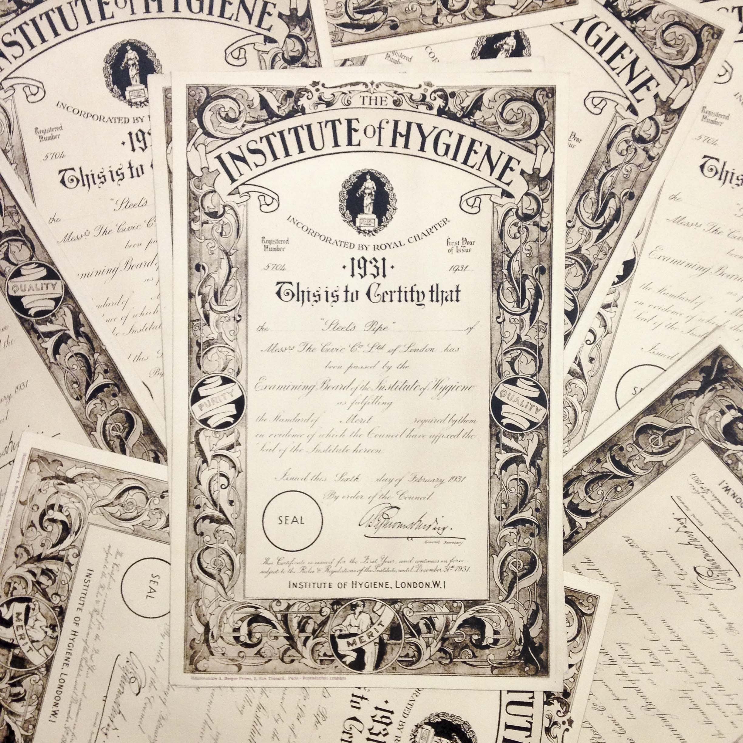 Certificat de l'Institut d'Hygiène de Londres 1931