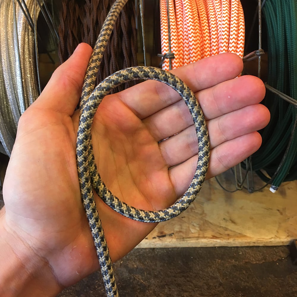 cable electrique fil textile vintage tissu chanvre et graphite rond