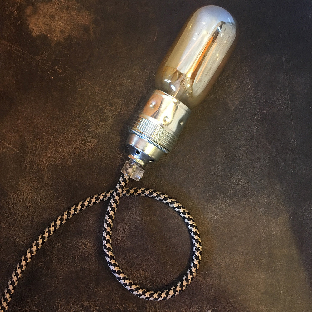 cable electrique fil textile vintage tissu chanvre et noir rond