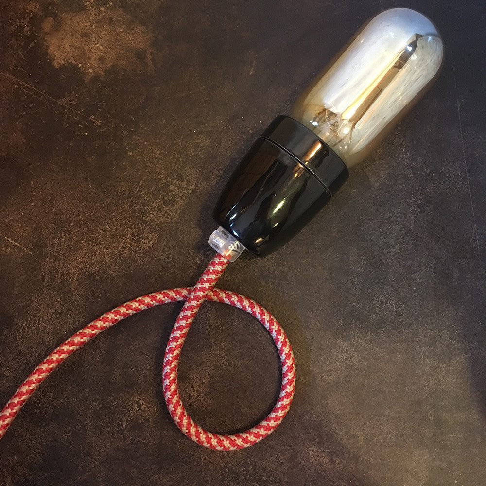 cable electrique couleur fil textile vintage tissu chanvre et rouge rond coloré lampe luminaire