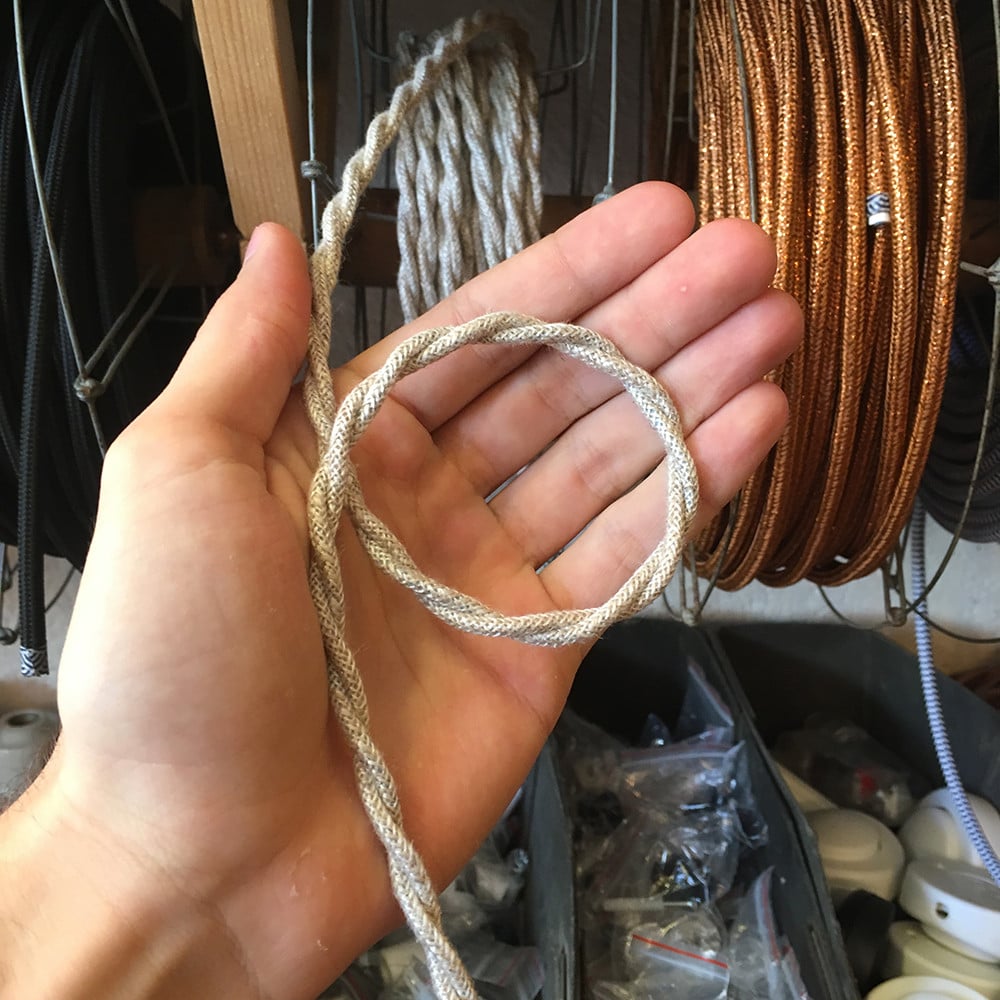 cable electrique fil textile vintage tissu chanvre torsadé lampe luminaire