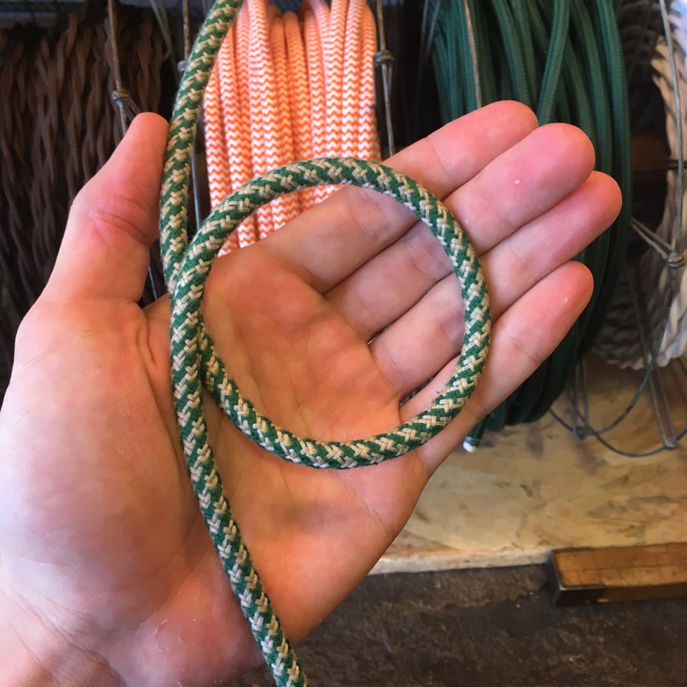 cable electrique fil textile vintage tissu chanvre et vert rond