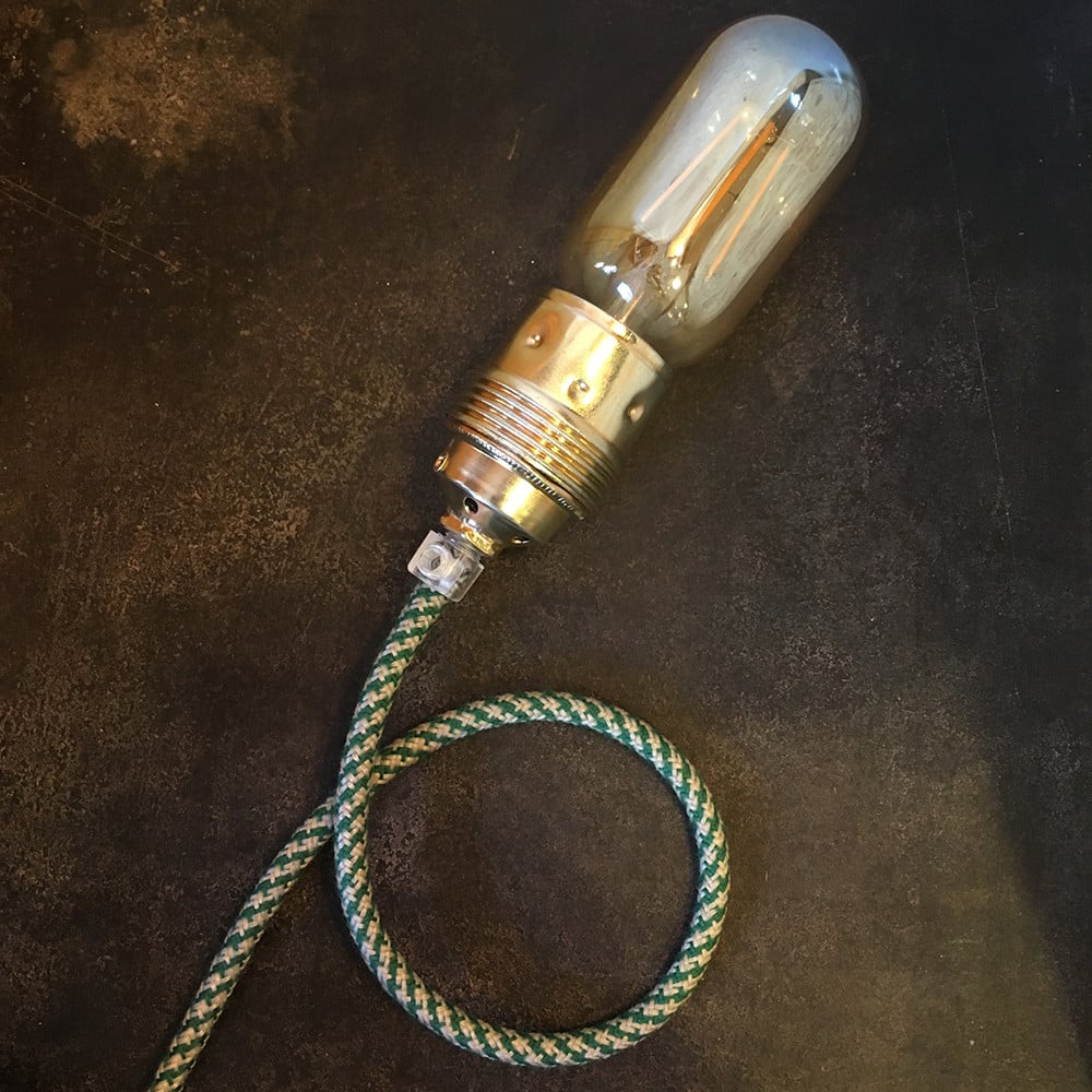 cable electrique fil textile vintage tissu chanvre et vert rond