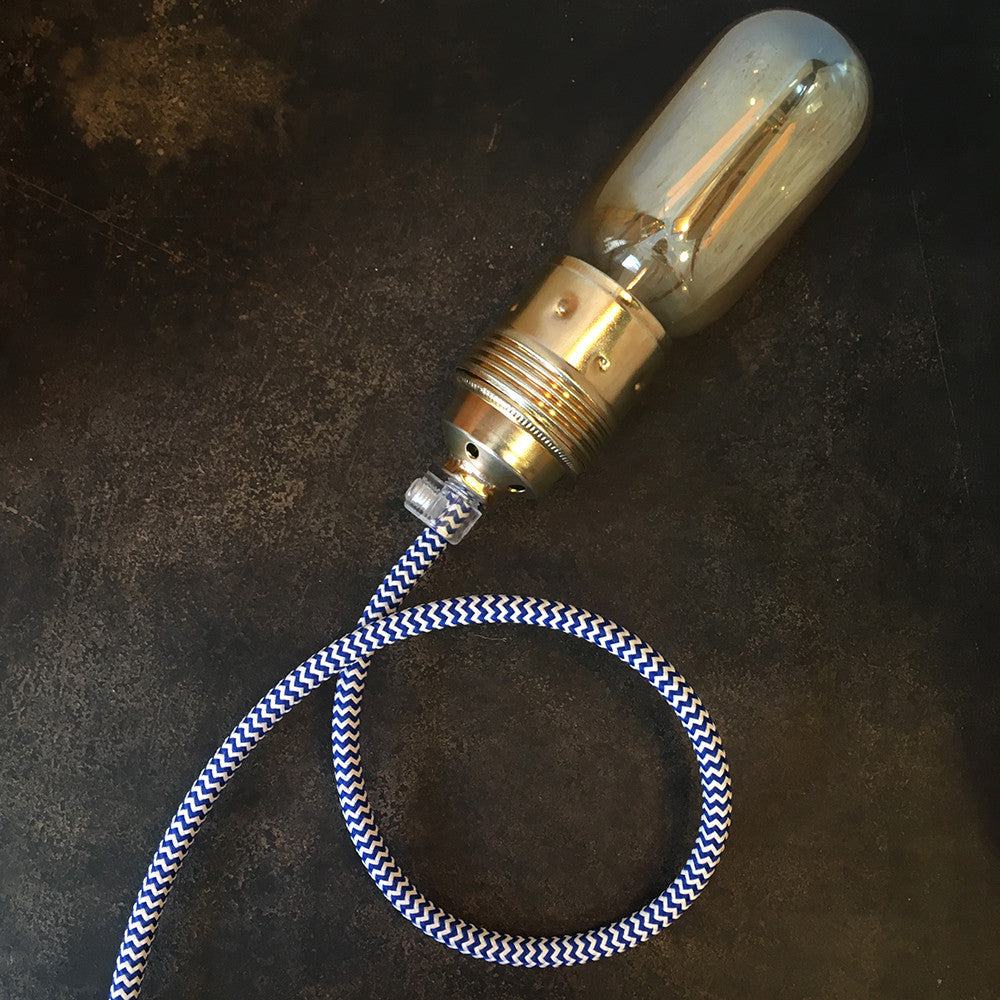 cable electrique couleur fil textile vintage tissu chevron bleu blanc rond luminaire lampe coloré