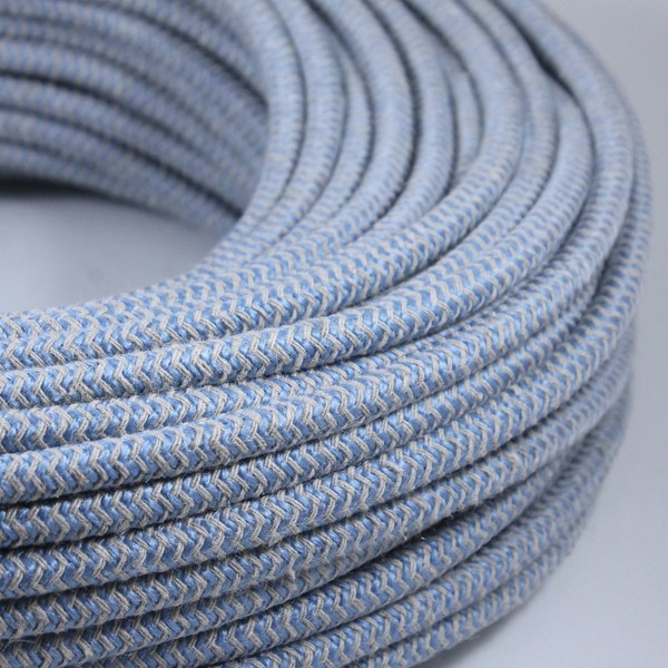 cable electrique couleur vintage textile tissu électricité chevron chanvre et bleu clair rond coloré lampe luminaire