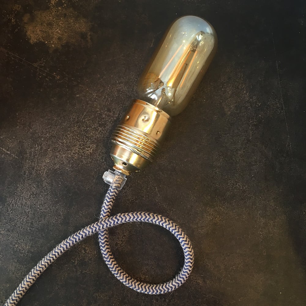 cable electrique couleur fil textile vintage tissu chevron chanvre bleu rond coloré luminaire lampe