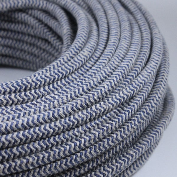 cable electrique couleur fil textile vintage tissu chevron chanvre bleu rond coloré luminaire lampe
