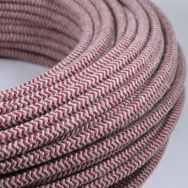 cable electrique couleur fil textile vintage tissu chevron chanvre rouge rond lampe luminaire coloré