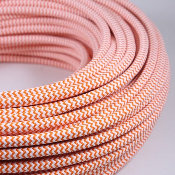 cable electrique couleur fil textile vintage tissu chevron orange blanc rond coloré lampe luminaire