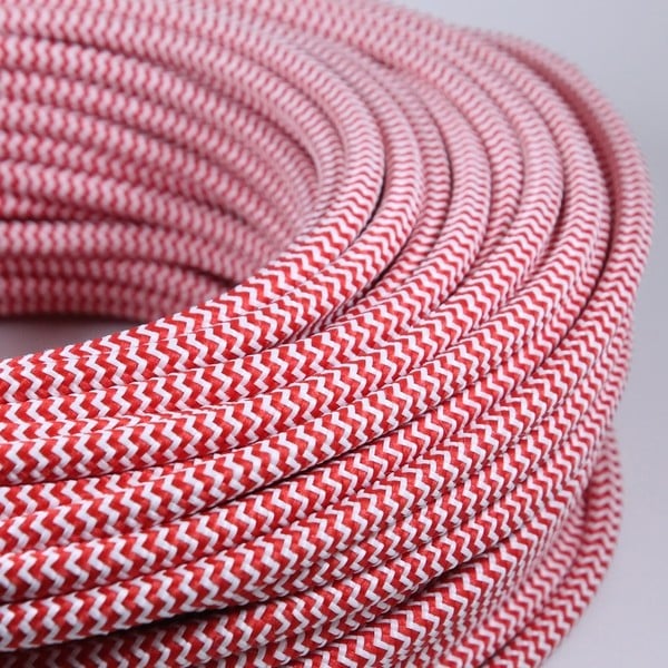 cable electrique couleur fil textile vintage tissu chevron rouge blanc rond coloré lampe luminaire