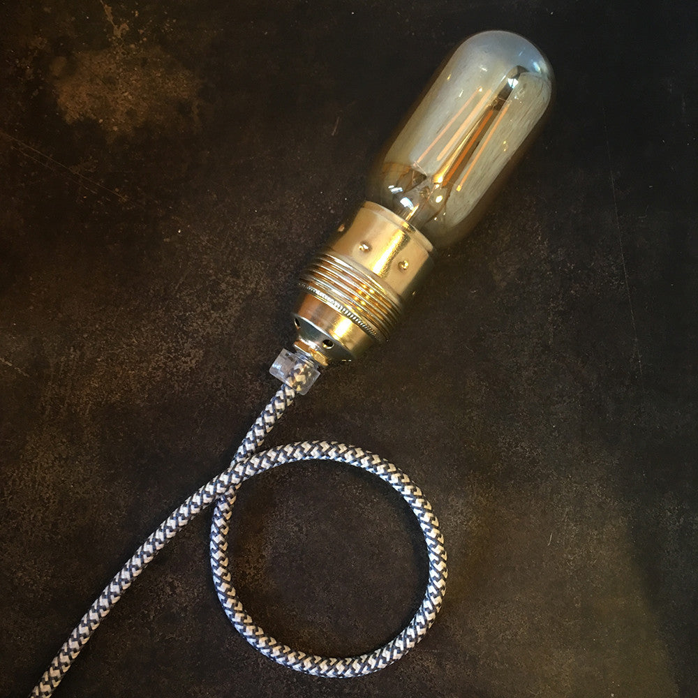 cable electrique fil textile vintage tissu croisillon chanvre et graphite rond