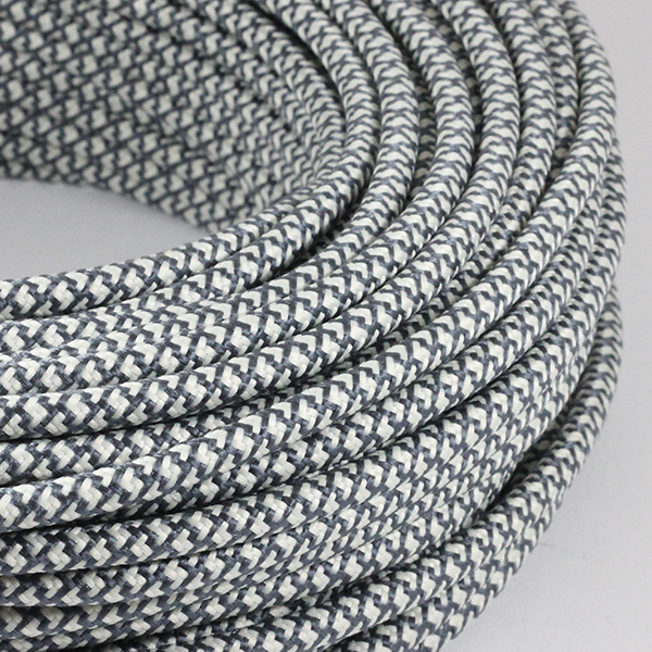 cable electrique couleur fil textile vintage tissu croisillon chanvre et graphite rond coloré luminaire lampe