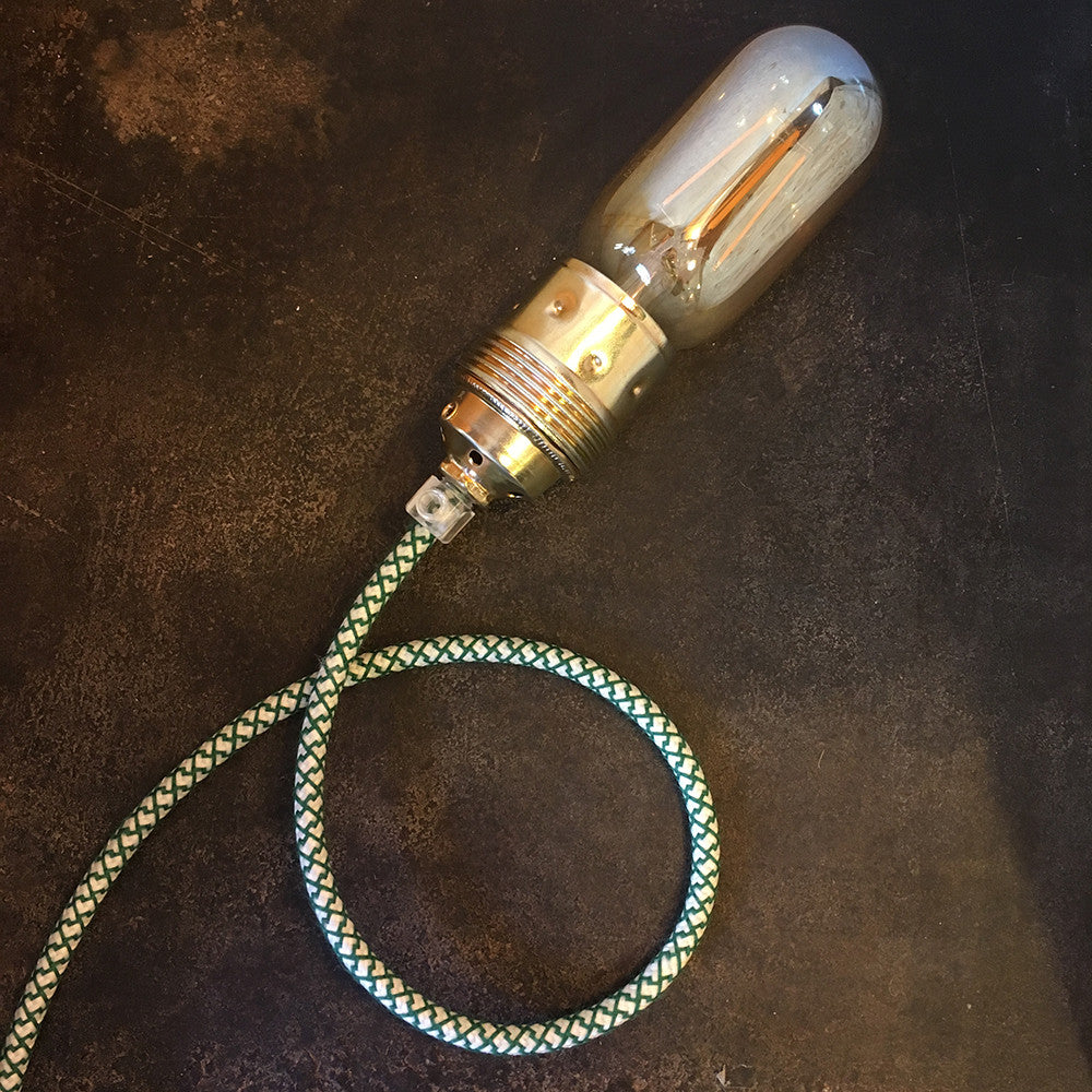 cable electrique fil textile vintage tissu croisillon chanvre et vert rond