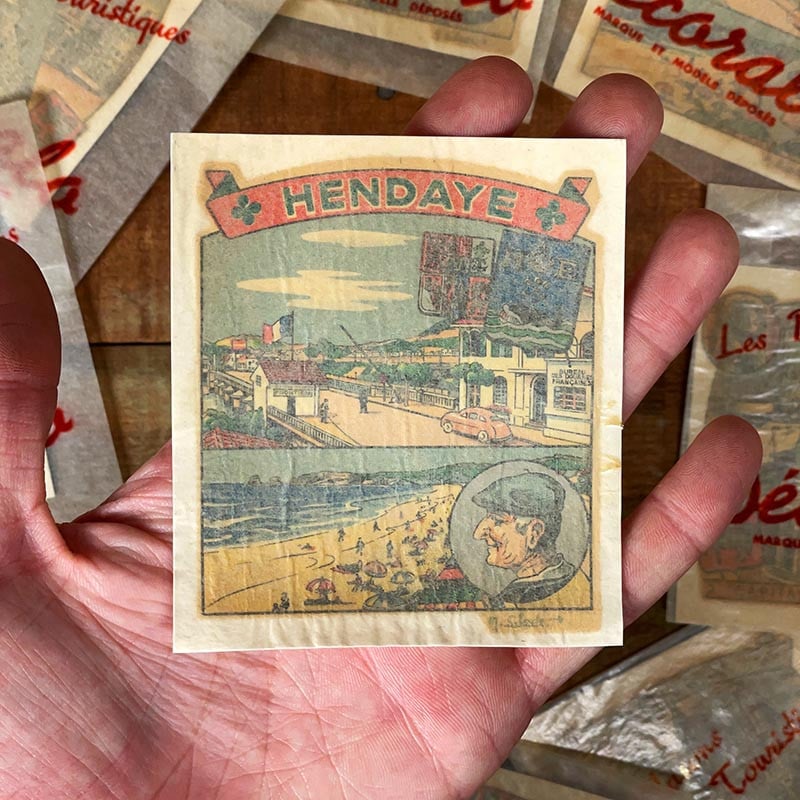décalcomanie ancien 1950 1960 ville blason touristique tourisme hendaye pays basque