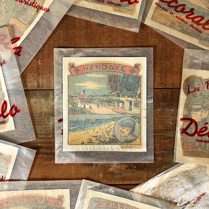 décalcomanie ancien 1950 1960 ville blason touristique tourisme hendaye pays basque