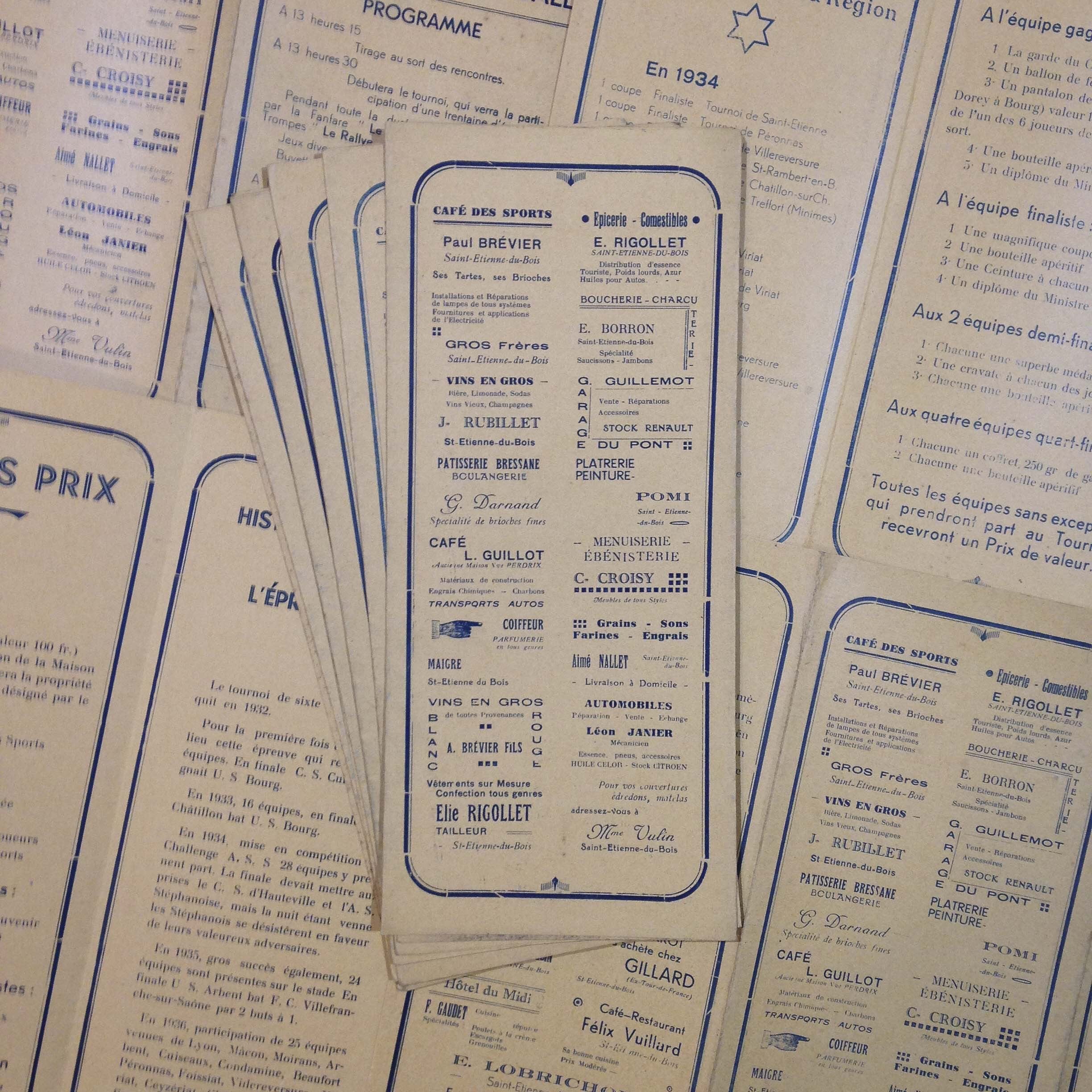 tournoi football foot dépliant papier ancien vintage imprimerie 1937