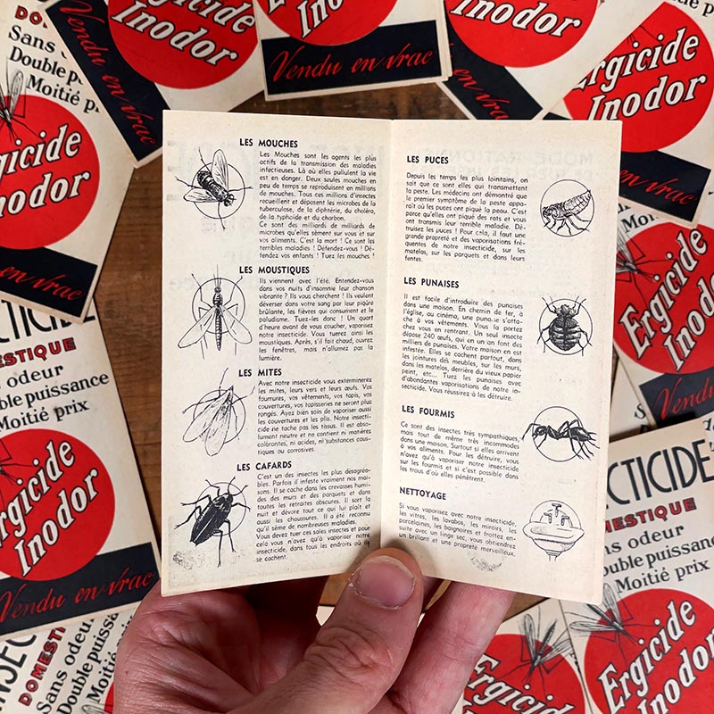 petit feuillet dépliant publicitaire insecticide ergicide inodor 1940 1950 insectes