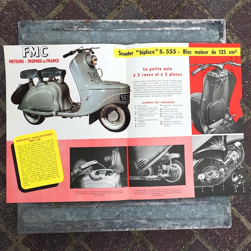 dépliant publicitaire scooter biplace FMC moto vélo ancien 1954 garage vintage