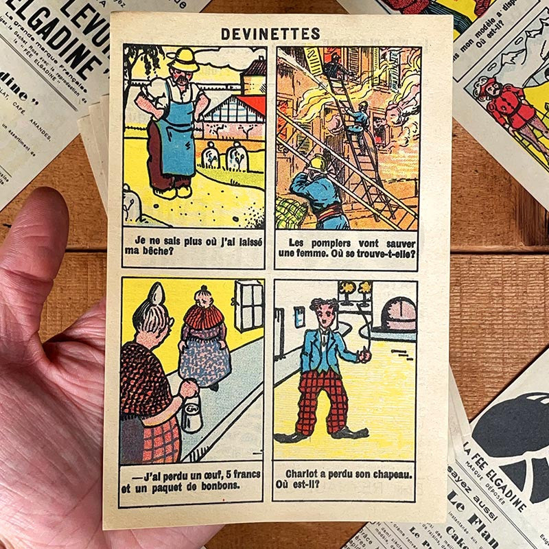 feuille devinettes ancienne levure elgadine 1940 1950 la fée cuisine image d'epinal illustration illustré