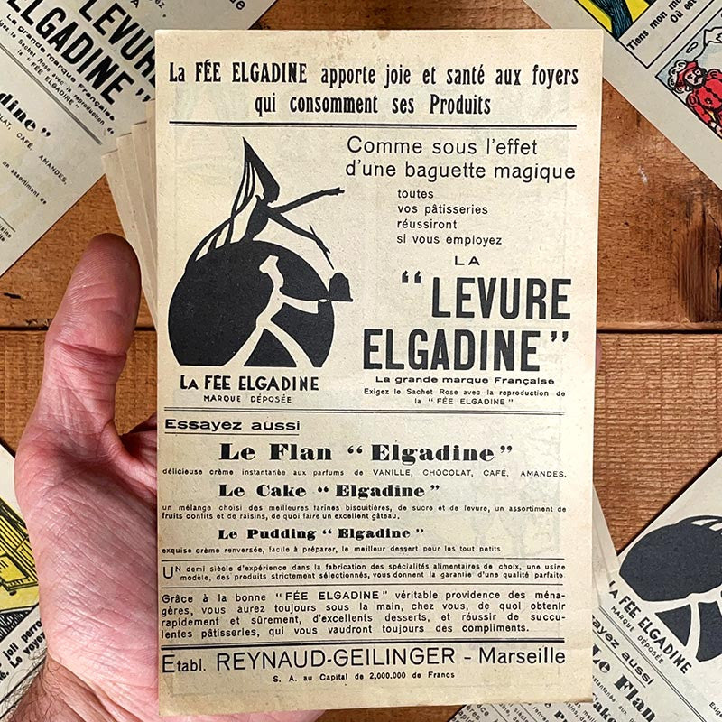 feuille devinettes ancienne levure elgadine 1940 1950 la fée cuisine image d'epinal illustration illustré