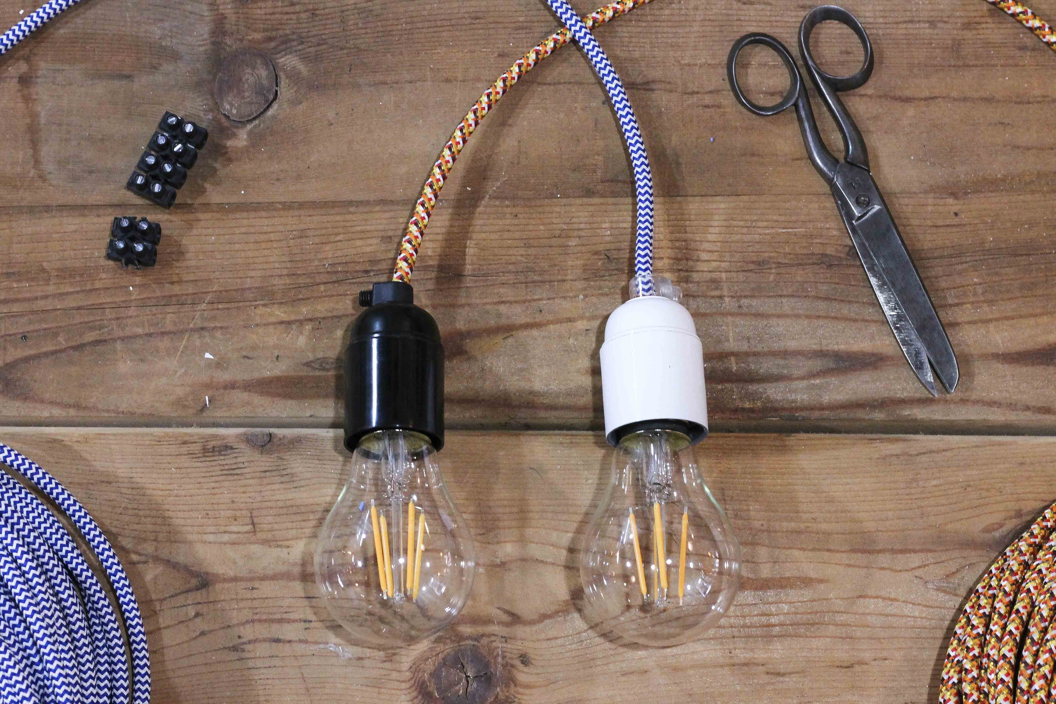 douille backélite blanche noire cable pixel orange chevron bleu blanc ampoule 3,5 w