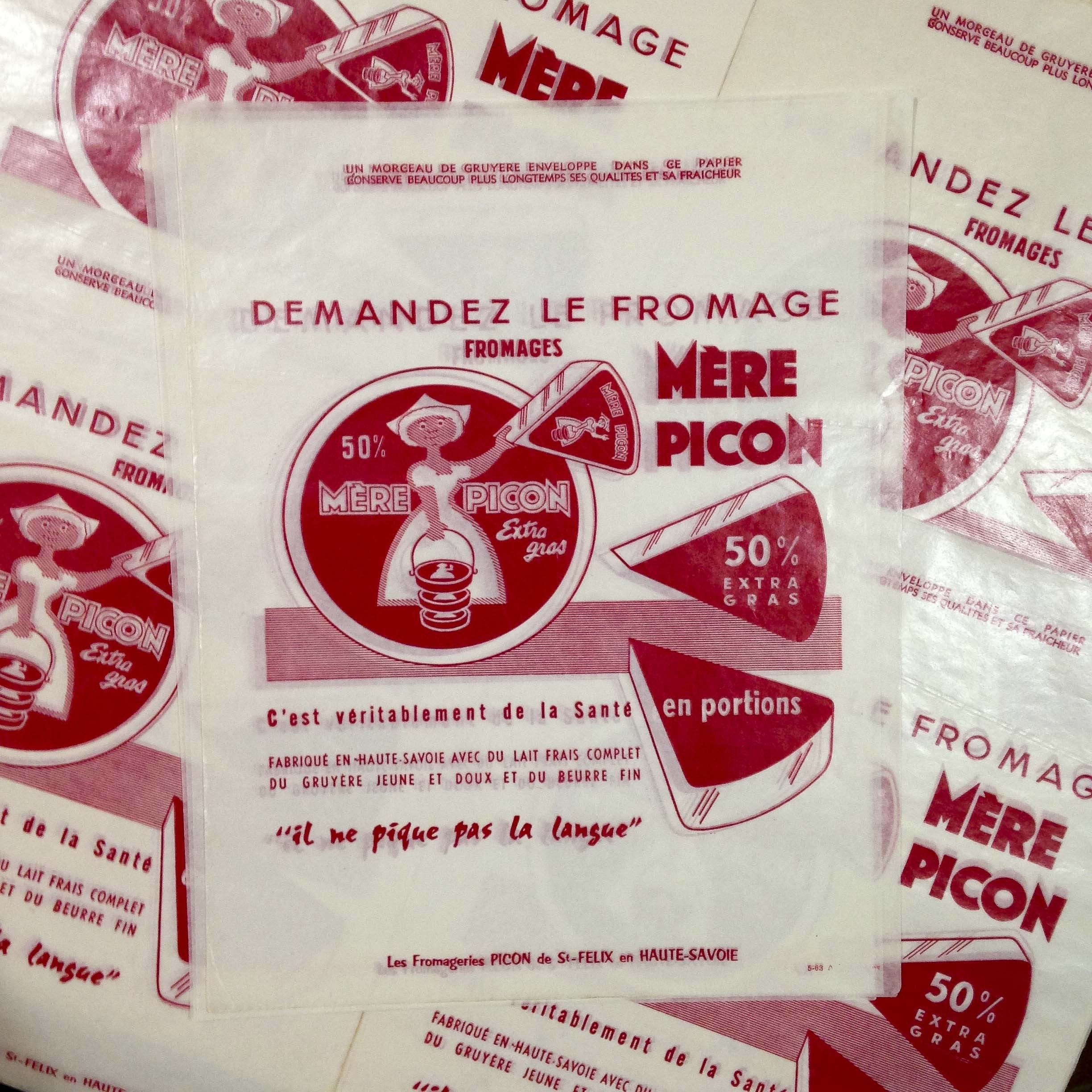 papier emballage fromage mère picon ancien vintage fromagerie 1960