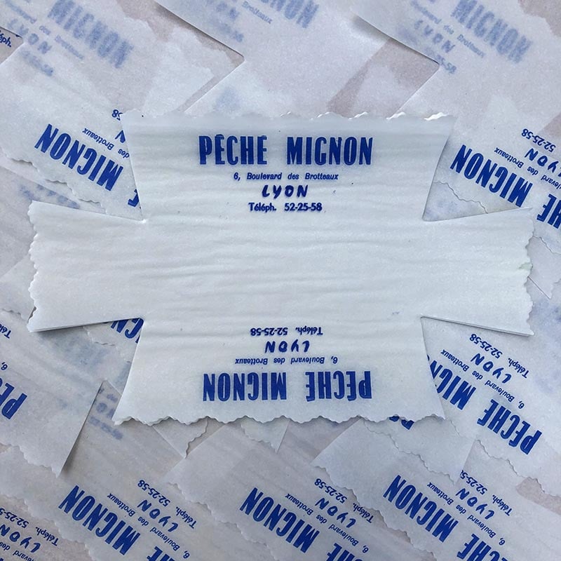 emballage papier peche mignon patisserie ancien vintage 1950 1960
