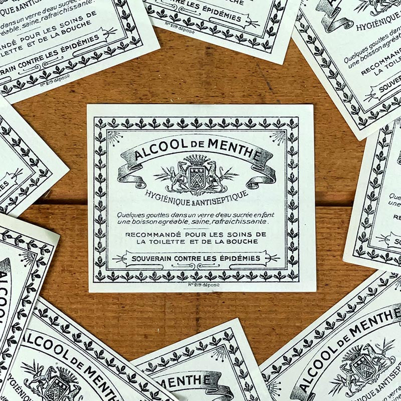 étiquette alcool de menthe 1910 1920 1900 ancien vintage alcool distillerie imprimerie collection