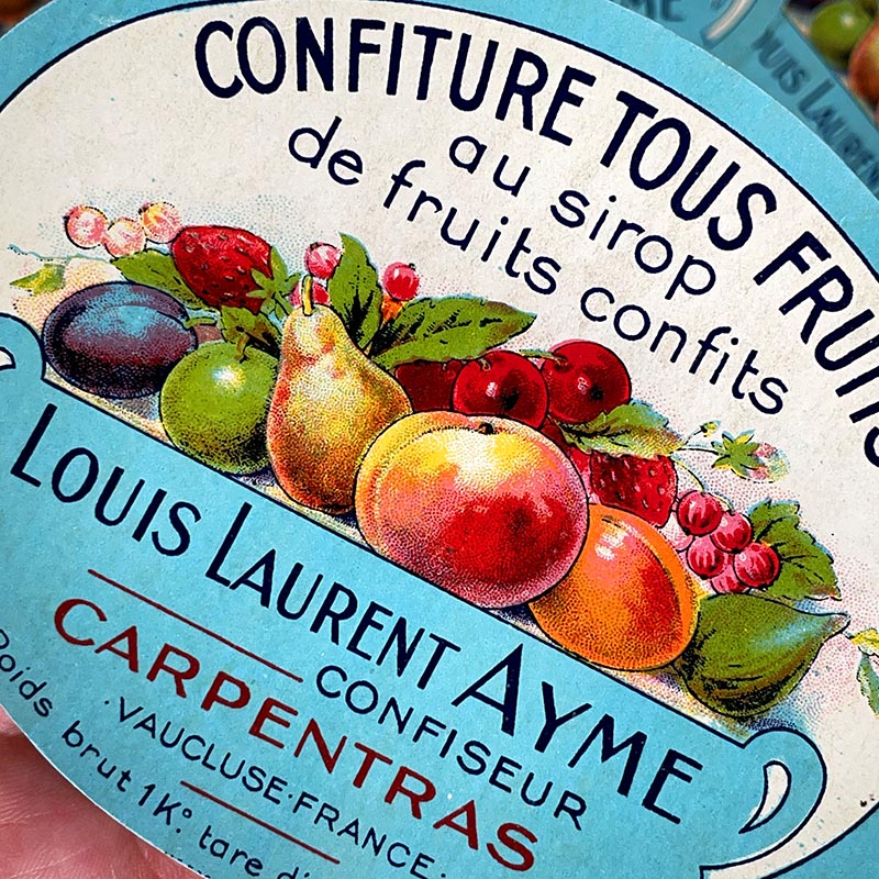 étiquette ancienne confiture tous fruits louis laurent ayme carpentras 1950