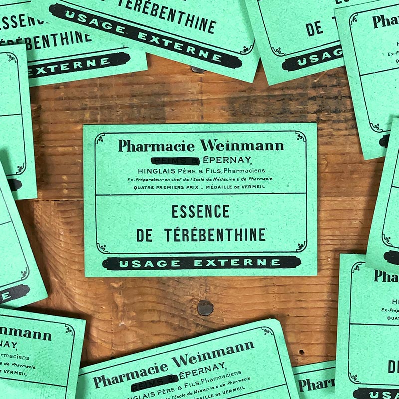 petite étiquette ancienne pharmacie hinglais reims epernay marne 1930 1920 essence de térébenthine
