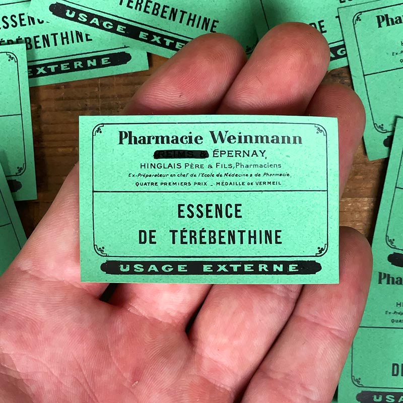 petite étiquette ancienne pharmacie hinglais reims epernay marne 1930 1920 essence de térébenthine
