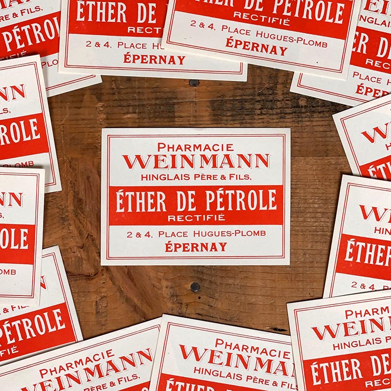 étiquette ancienne pharmacie hinglais reims epernay marne 1930 1920 Éther de Pétrole rectifié