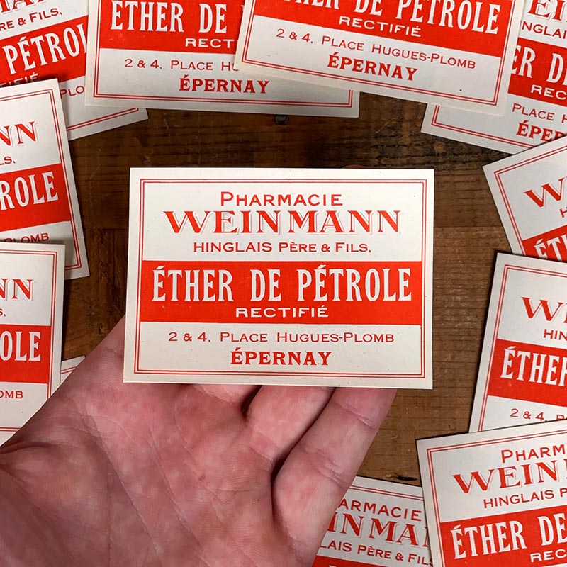 étiquette ancienne pharmacie hinglais reims epernay marne 1930 1920 Éther de Pétrole rectifié