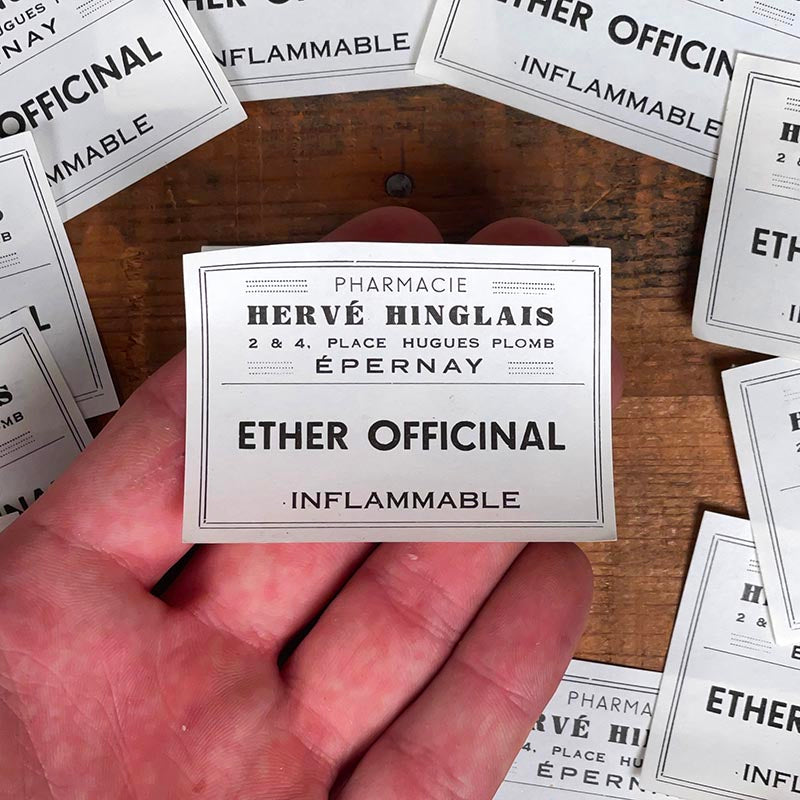petite étiquette ancienne pharmacie hinglais  epernay marne 1900 1920 éther officinal épernay