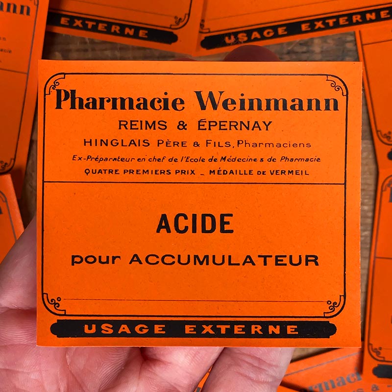 étiquette ancienne pharmacie hinglais reims epernay marne 1930 1920 acide pour accumulateur