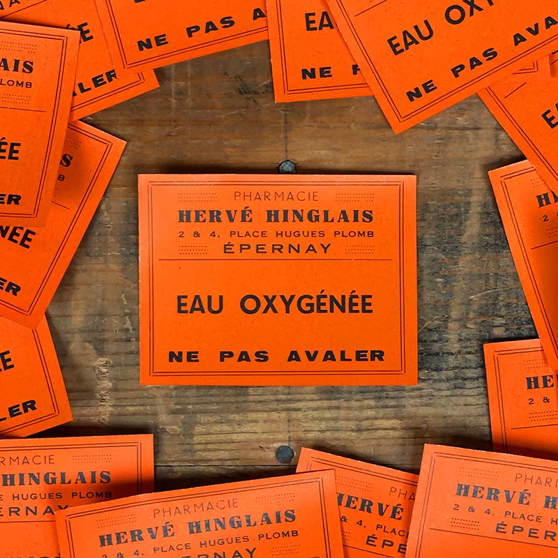 petite étiquette ancienne pharmacie hinglais reims epernay marne 1900 1920 eau oxygénée ne pas avaler