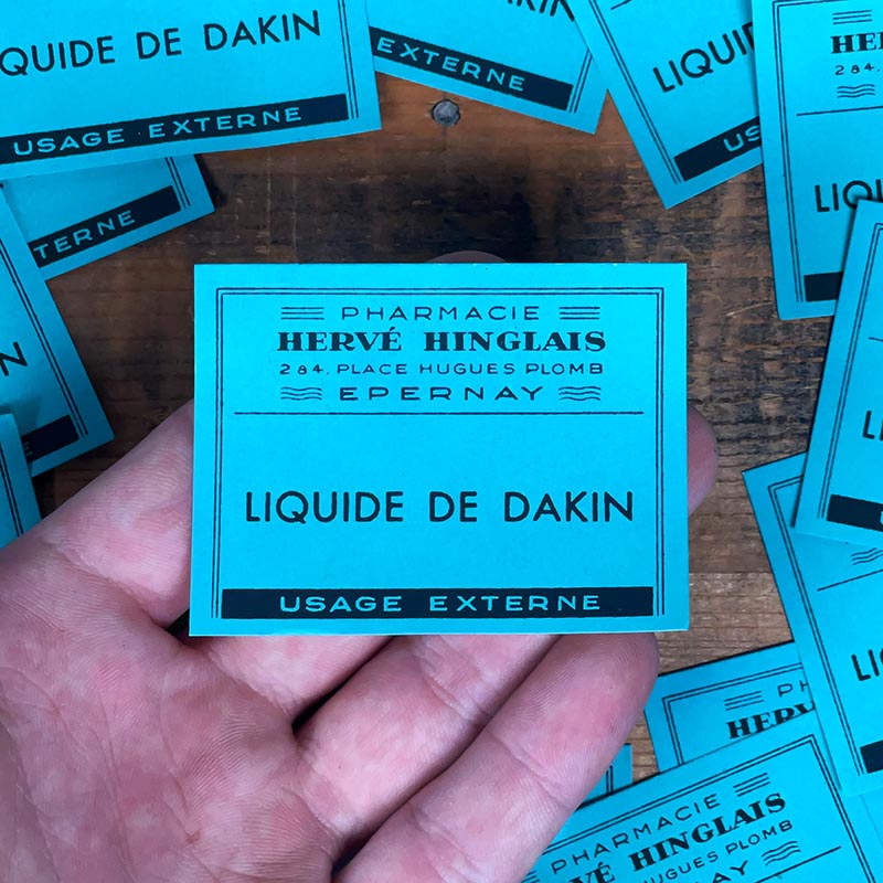 petite étiquette ancienne pharmacie hinglais epernay marne 1900 1920 liquide de dakin