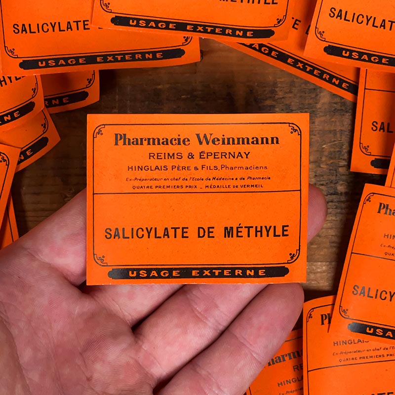 petite étiquette ancienne pharmacie hinglais reims epernay marne 1930 1920 saliylate de méthyle